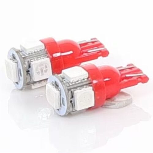 LED Globe 12 Volt T10 Wedge Multi Directional Red Pair - Image 1