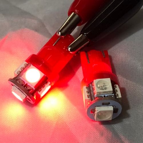 LED Globe 12 Volt T10 Wedge Multi Directional Red Pair - Image 4