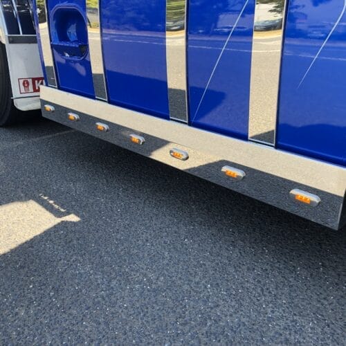 Stainless Steel Tank Skirt Square 1850 Endcap 7 LED Amber To Suit Kenworth/Freightliner/Iveco/Mercedes