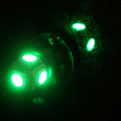 LED Globe 12 Volt T10 Wedge Multi Directional Green Pair - Image 2